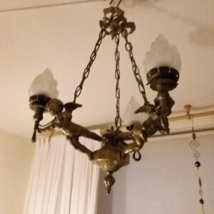 Antieke Bronzen cupido lamp/ engelen lamp kroonluchter